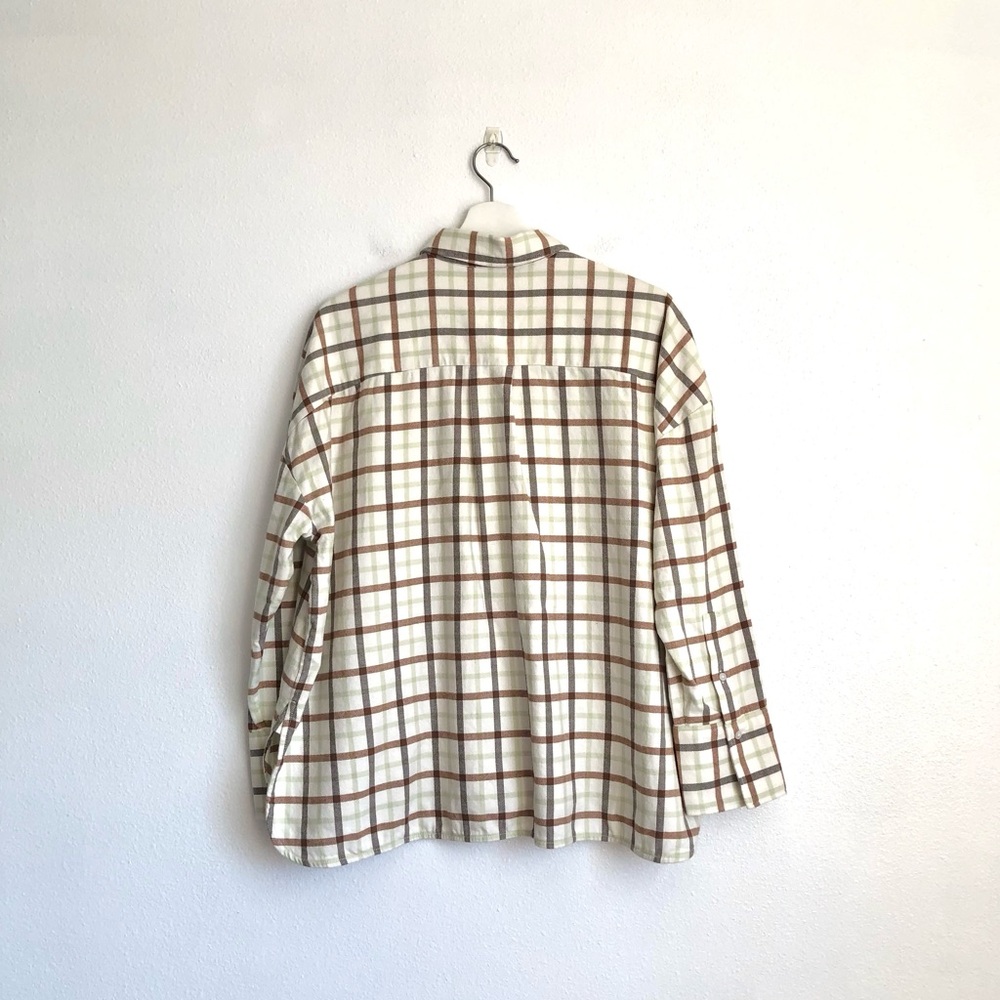 NWT Everlane The Boxy Flannel Green Brown Plaid Button Up Shirt Top Size Medium - Picture 8 of 13